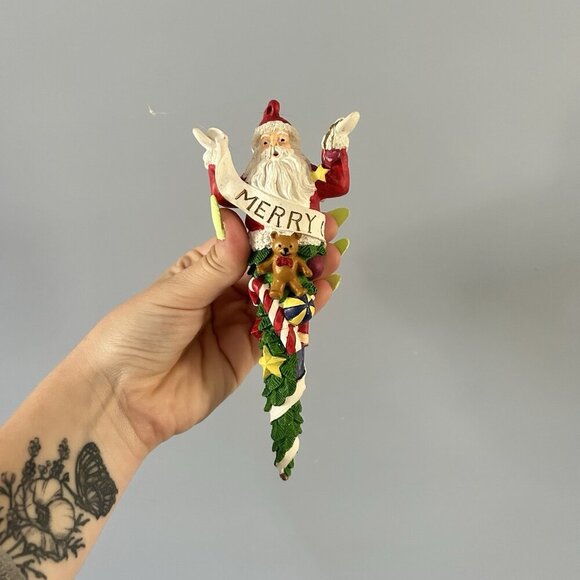 Department 56 Santa Claus Merry Christmas Icicle Ornament Resin 7" Toys Tree - Picture 1 of 6